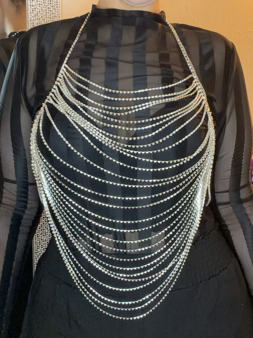 Silver Layered Rhinestone Draped Body Necklace - Women Jewelry